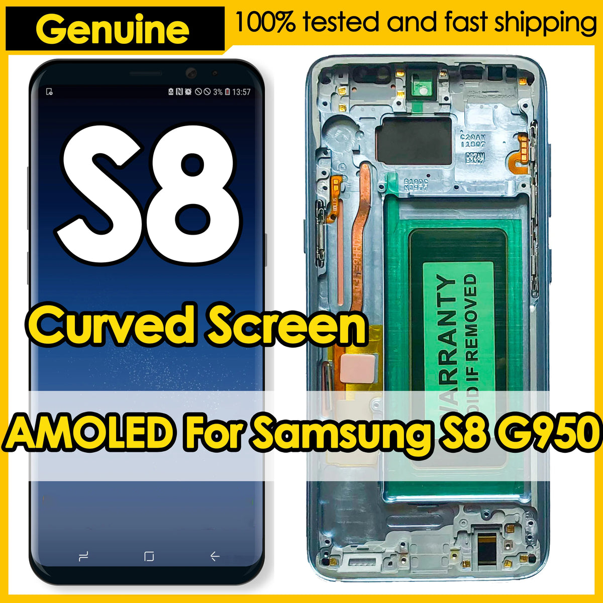 Qualità OEM AMOLED per SAMSUNG Galaxy S8 Schermo curvo G950 G950F Display LCD Touch Screen Digitizer Assembly Sostituzione riparazione