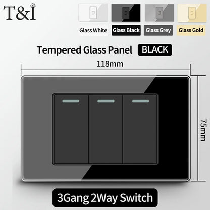 Prese per interruttori a muro T&I con tipo USB  C Ricarica rapida, presa Italia, presa Schuko Cile, pannello in vetro temperato per la casa