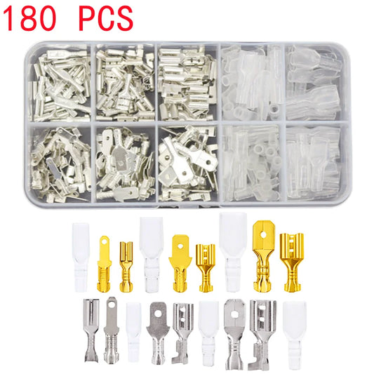 Confezione da 180 pezzi, terminale a crimpare oro/argento, aggancio maschio e femmina 2,8/4,8/6,3 mm, connettore cavo, terminali elettrici