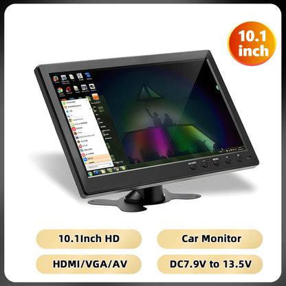 Monitor di Sicurezza Podofo 10.1'' con Display TFT LCD HD, Schermo Digitale con Ingresso Video HDMI/VGA/AV/USB/SD, Lettore PC/TV/DVD, Monitor per Auto