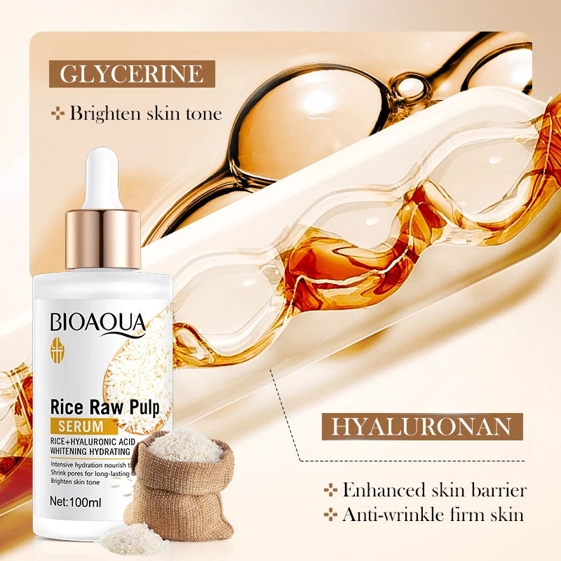 BIOAQUA Siero viso al riso bianco idratante antirughe antirughe anti-età sbiancante essenza viso cura della pelle per il viso