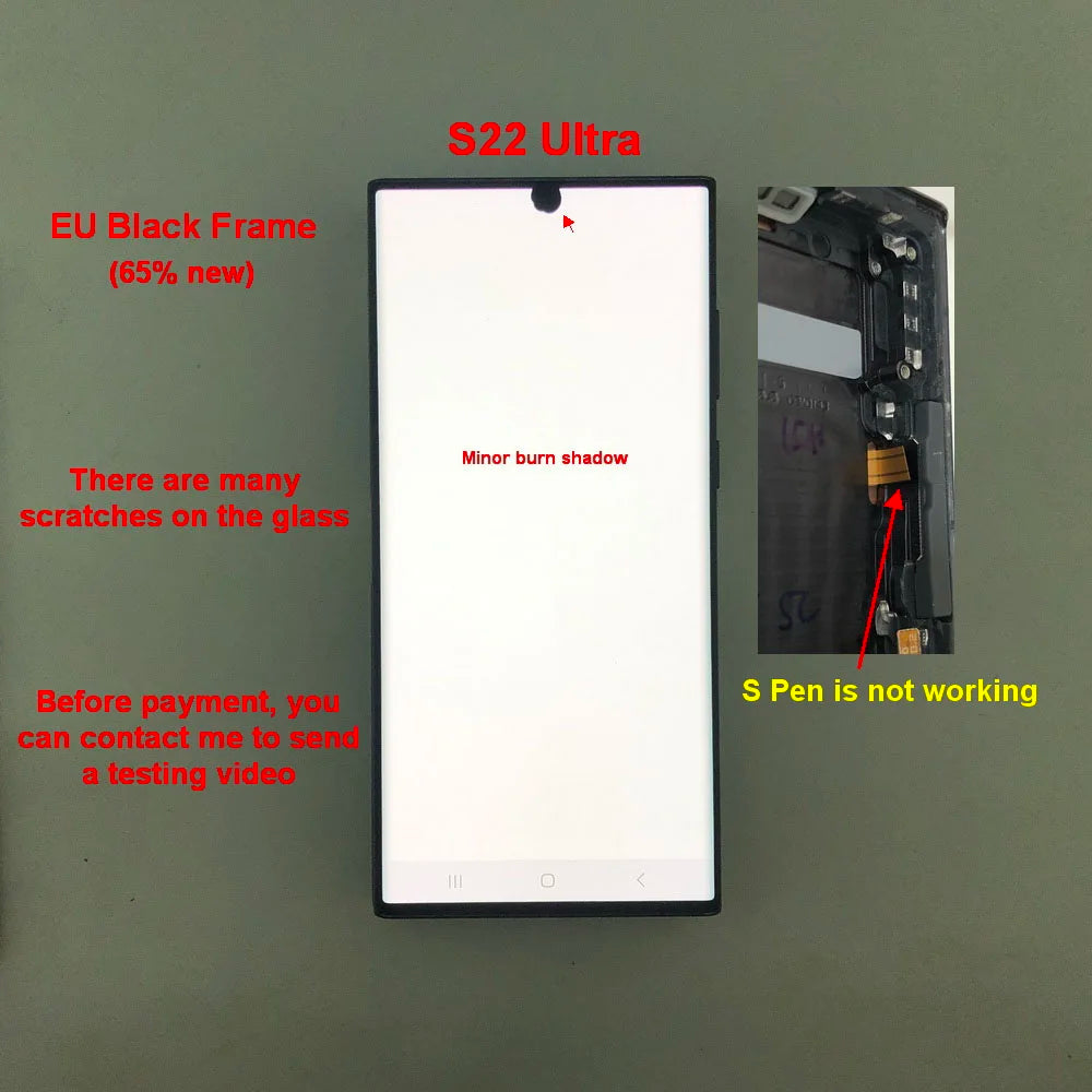 Display Super AMOLED per Samsung Galaxy S22 Ultra LCD SM-S908 S908U S908E, Schermo Touch Digitizer di Ricambio con Difetti