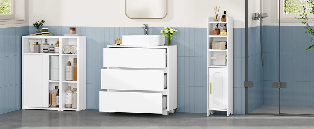 Mobile da bagno con 3 cassetti grandi, 30 x 60 x 63 cm, mobile base da bagno con piedini, mobile da toeletta indipendente