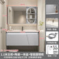 Mobile Bagno Moderno Intelligente con Lavabo Integrato in Ceramica, Armadietti in Rovere, Specchio LED e Mobiletto - Arredamento Bagno