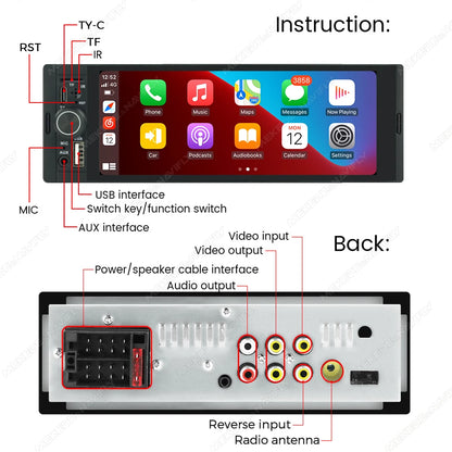 MEKEDE Lettore Video 4K da 5.2/6.86/6.88 Pollici, CarPlay Wireless, Android Auto, Radio FM Multimediale Universale 1DIN con USB Type-C, TF, AUX, ISO, RCA