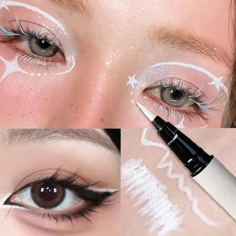 Eyeliner Liquido Ultra Sottile Opaco Bianco, Impermeabile, Anti-sbavatura, Lunga Durata, Penna Pigmentata per Illuminare gli Occhi
