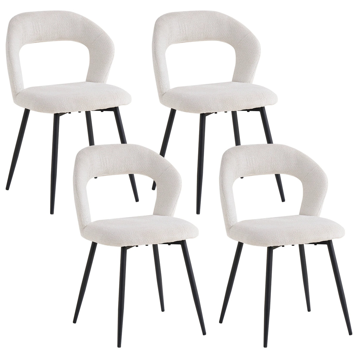 EGOONM Set di 4 Sedie da Pranzo Moderne con Schienale Cavo, Sedie Laterali Imbottite in Tessuto, Gambe in Metallo Nero, Sedie d'Accento per Cucina e Caffè