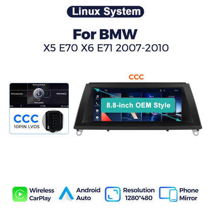 Mekede, autoradio con schermo touchscreen da 8,8 pollici, compatibile con CarPlay wireless e Android Auto, sistema di navigazione GPS, sistema multimediale per auto, sistema operativo Linux, radio per BMW X5 E70 X6 E71 2007-2
