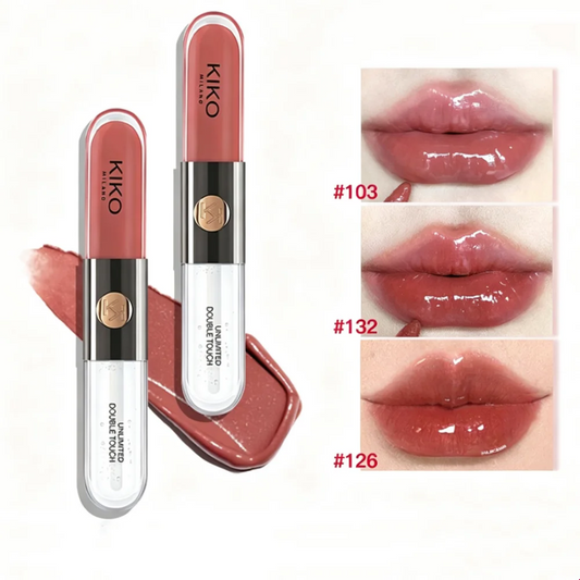 Rossetto Liquido KIKO Unlimited Double Touch, Lunga Durata, Non Sbiadisce, Non Appiccica, Lucidalabbra Volumizzante, Tonalità Milk Tea Bean Paste, Trucco Naturale
