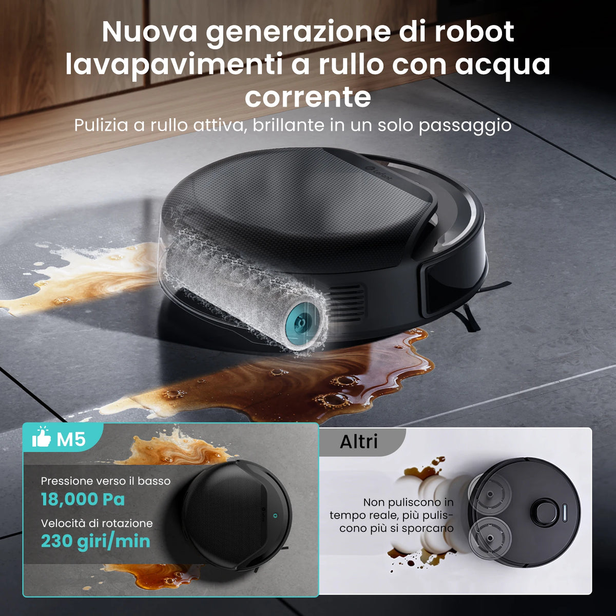 Lefant M5 Aspirapolvere Robot e Lavapavimenti Aspirazione 18000Pa Stazione di Svuotamento Automatico Rulli Autopulenti Navigazione Laser dToF Pulitore Pavimenti Intelligente