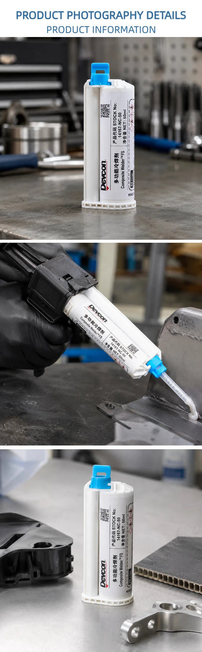 Adesivo Strutturale Bicomponente in Metacrilato Devcon 14167 FS 50ml, Colla a Rapida Asciugatura per Riparazione di Metallo, Plastica e FRP