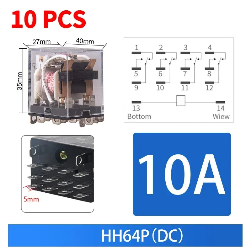 10 pz per relè di controllo miniaturizzati all'ingrosso piccolo relè intermedio AC 12V DC C24 AC220 HH52P HH53P HH54P HH62P HH63P HH64P