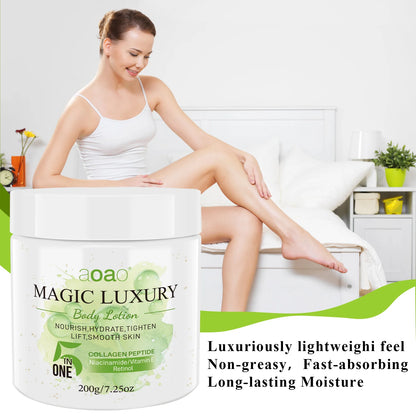 Lozione Corpo Idratante Profumata 5-in-1, Contiene Retinolo, Burro di Karité, Tè Verde, Collagene, Acido Ialuronico, Crema Corpo Nutriente Profonda per la Cura della Pelle 200g