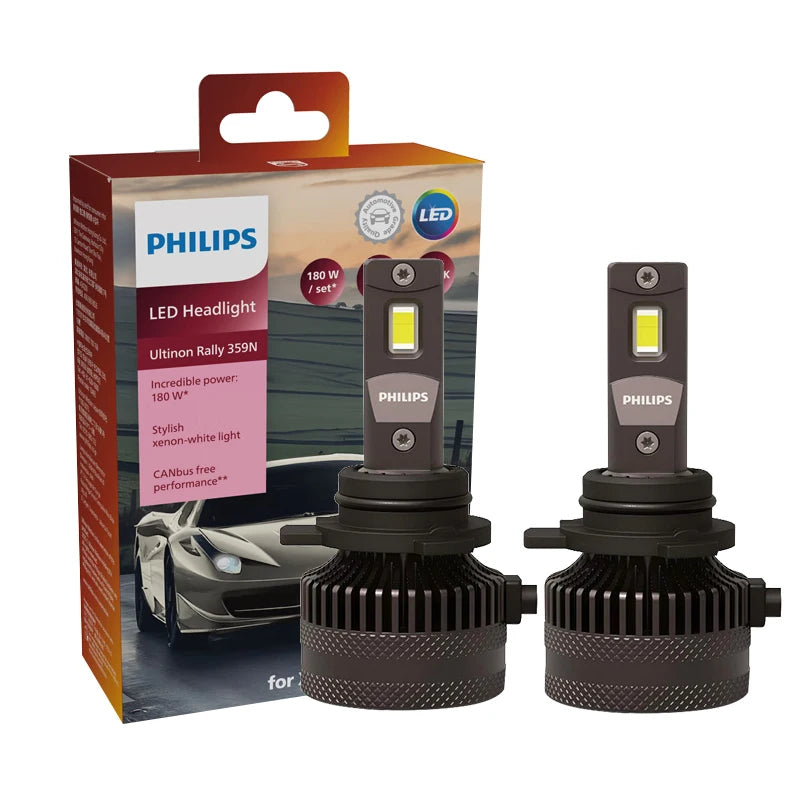 Philips LED 15000lm Ultinon Rally 3590 H4 H7 H8 H11 HB3 HB4 H19 HIR2 H1 Faro per auto 6500K Bianco Potenza massima 180W 12V 4200K U359N