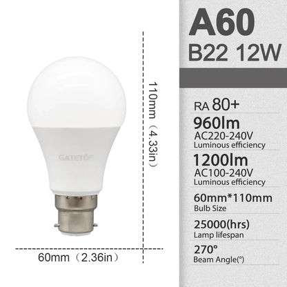 10 Pezzi Lampadine LED E27 B22 da 24W 20W 18W 15W 12W 10W 3W, AC 220V 110V 3000K 6000K, Lampada per Soggiorno e Casa