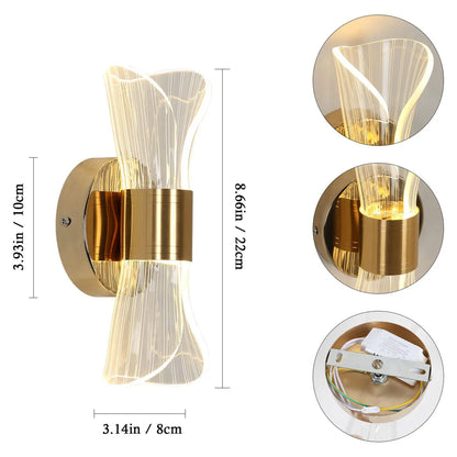 Lampada da parete per interni a LED 12W Lampada da parete moderna dimmerabile a 3 temperature di colore, illuminazione da parete in metallo acrilico per scale dell'ufficio della camera da letto