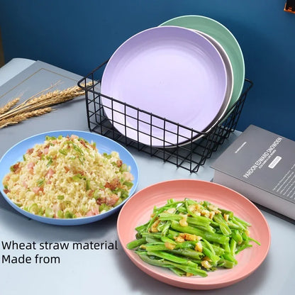 Set di 5 piatti colorati in paglia di grano, piatto per verdure, piatto per frutta, piatto da insalata in stile nordico, stoviglie, piatto in plastica per uso domestico