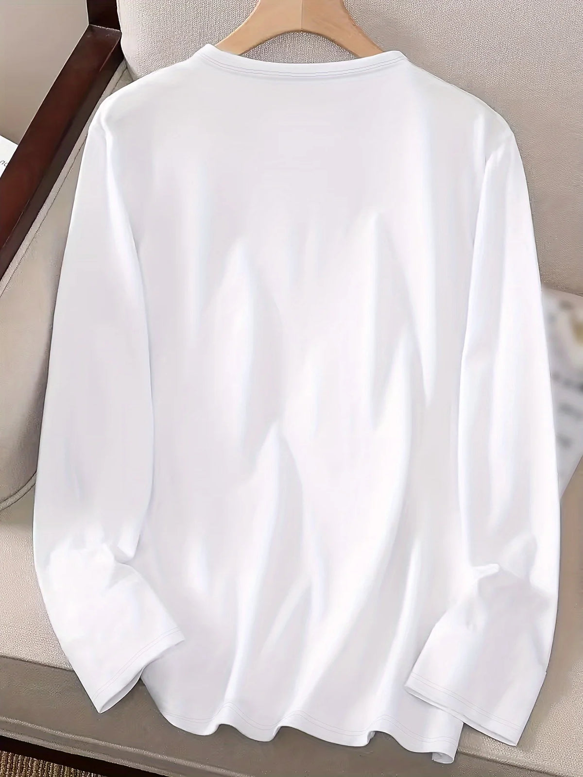 T-shirt da donna in 100% cotone, ideale per l'autunno e l'inverno, in bianco e nero, stile street, comoda, a maniche lunghe, con stampa, abbigliamento casual da donna.