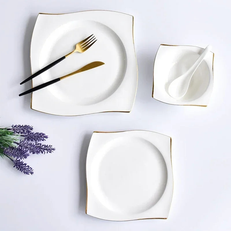 Set di Piatti in Ceramica, Stoviglie in Porcellana Bone China, Set Creativo di Piatti e Vassoi Phnom Penh, Piatti Quadrati, Servizio da Tavola per Cucina