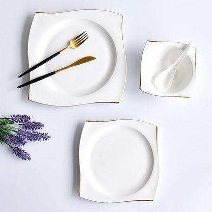 Set di Piatti in Ceramica, Stoviglie in Porcellana Bone China, Set Creativo di Piatti e Vassoi Phnom Penh, Piatti Quadrati, Servizio da Tavola per Cucina