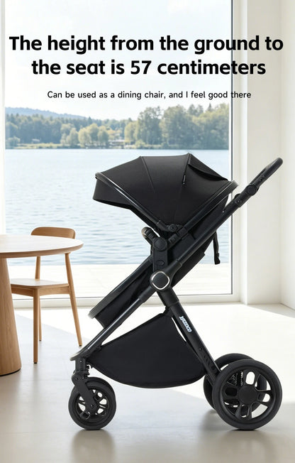 Passeggino per Neonati 3-in-1 di Lusso, Carrozzina da Viaggio Portatile con Telaio in Alluminio, Passeggino Pieghevole con Vista Panoramica