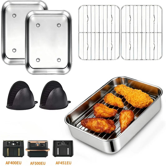 Casseruola in acciaio inossidabile per forno ad aria, stampo rettangolare in acciaio inossidabile, teglia da forno, grande stampo da forno, per forno ad aria calda