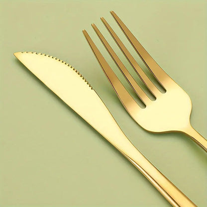Set di posate dorate da 30 pezzi in acciaio inossidabile, coltelli, forchette, cucchiai, set di stoviglie per banchetti, ristoranti e ospiti
