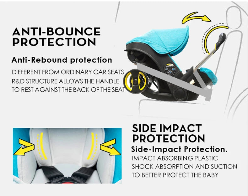 Passeggino 3-in-1 per Neonati, Sistema da Viaggio con Sedile Auto Rimovibile, Telaio in Alluminio Leggero e Ammortizzazione degli Urti, per Bambini da 0 a 4 Anni