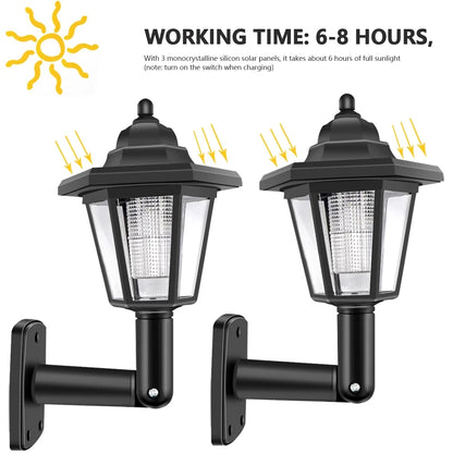 Lampada da parete solare da 2 pezzi Lampada da parete a LED per recinzione da giardino per esterni Lampada da parete a induzione per paesaggio esagonale impermeabile per recinzione da giardino