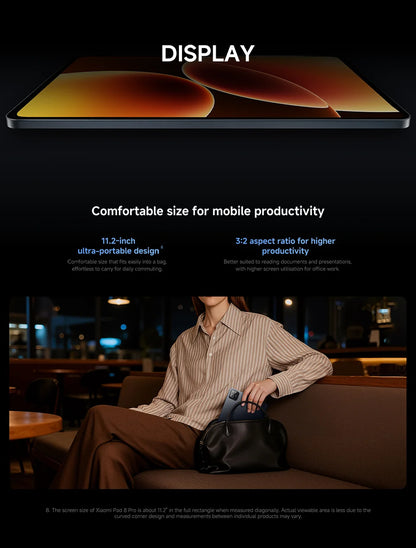 Xiaomi Pad 8 Pro Versione Globale, Tablet con display da 11.2 pollici 3.2K 144Hz, processore Snapdragon 8-core ® Mi Pad 8 Elite con fotocamera posteriore da 50MP e batteria da 9200mAh