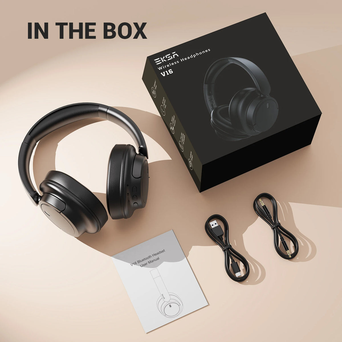 Oneodio EKSA V16 Cuffie wireless Bluetooth 5.3 Cuffie over-ear con microfono Modalità bass/pop Cuffie Hi-res HiFi cablate APP 90 ore