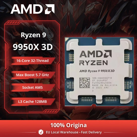 CPU AMD Ryzen 9 9950X3D 16-Core, 5.7GHz, Cache 144MB, Socket AM5, DDR5, TDP 170W, Serie R9 9000 Senza Dissipatore