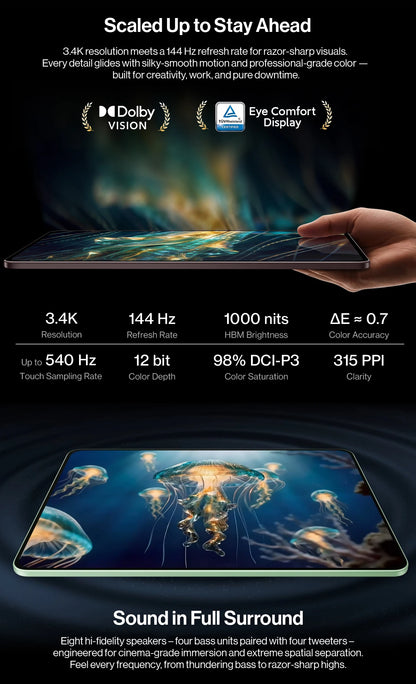 OnePlus Pad 4 Versione Globale Tablet WiFi – Display LCD da 13,2" 144Hz, Snapdragon 8 Elite Gen 5, 8 Altoparlanti, Fotocamera da 13MP, Batteria da 13380mAh, Ricarica Rapida SUPERVOOC da 80W (Caricabatterie non incluso)