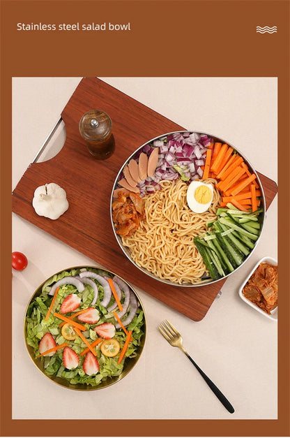 Ciotole per insalata di frutta in acciaio inossidabile spesso 15 cm/20 cm/25 cm Zuppa di riso Noodle Ramen Ciotola Ciotole per miscelazione Contenitore per alimenti Stoviglie da cucina