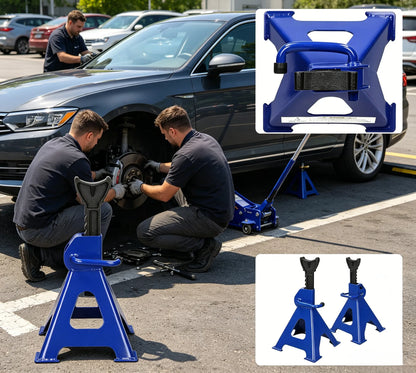 Confezione da 2 cavalletti in acciaio resistente con maniglia ergonomica, cavalletti di supporto per veicoli con altezza regolabile a cricchetto e base antiscivolo, per berline, SUV, manutenzione in garage e sostituzione pneu