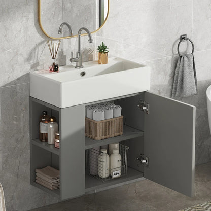 Mobile bagno sospeso con lavabo 55 × 31 × 66,5 cm e vani laterali
