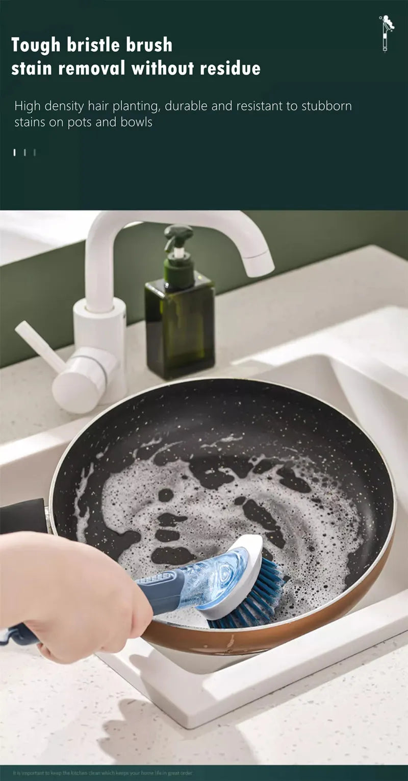 Strumenti per la pulizia della cucina Manico lungo Spazzola per piatti Dispenser di sapone liquido Detergente Spazzola per piatti Spugna per piatti Salviette per lavare i piatti