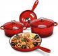 Set di Pentole in Ghisa Smaltata Antiaderente, 7 Pezzi, Set di Pentole e Padelle per Gas/Induzione, Senza PFOA e PFAS