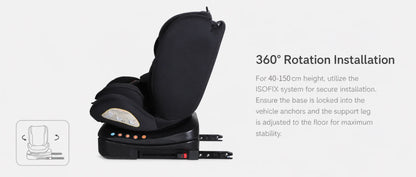 Seggiolino Auto per Bambini ISOFIX 360 °   Seggiolino di sicurezza per bambini orientabile in avanti e all'indietro, approvato ECE R129 i-Size, per bambini da 0 a 12 anni.