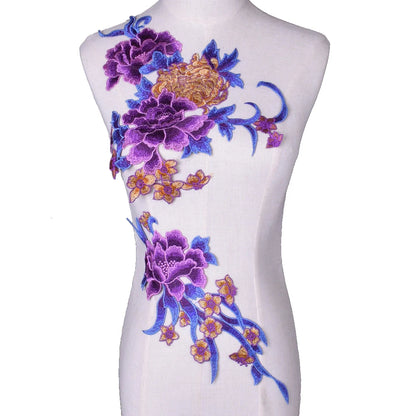 Tessuto per toppe ricamate con fiori eleganti viola per abiti, tende per la casa, accessori per abbigliamento da festa, riparazioni di applique per cucire