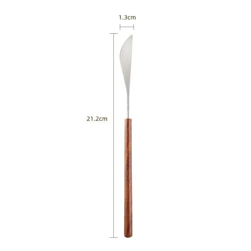 Set di posate di lusso leggero per hotel in acciaio inossidabile con manico in palissandro vintage, coltello da bistecca, forchetta e cucchiaio