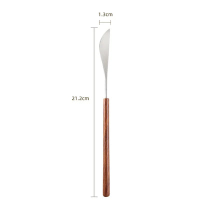 Set di posate di lusso leggero per hotel in acciaio inossidabile con manico in palissandro vintage, coltello da bistecca, forchetta e cucchiaio