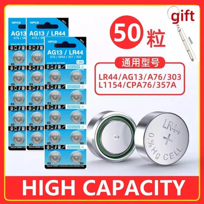 50-200 pz AG13 LR44 A76 357 357A LR1154 SR1154 SR44 batteria alcalina per calcolatrice orologio chiave auto pulsante orologio remoto cella a bottone