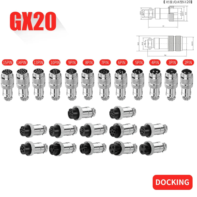 5/10/100Set GX12 GX16 GX20 Connettore aeronautico 2 3 4 5 6 7 8 9 10 12 14 15 Pin Maschio Femmina Cavo di aggancio Aviatore Presa di corrente