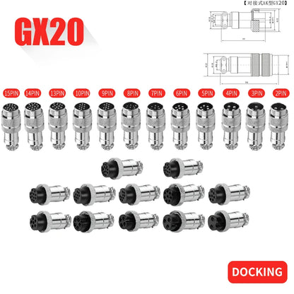 5/10/100Set GX12 GX16 GX20 Connettore aeronautico 2 3 4 5 6 7 8 9 10 12 14 15 Pin Maschio Femmina Cavo di aggancio Aviatore Presa di corrente