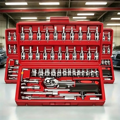Set di 46 pezzi di bussole a cricchetto da 1/4 di pollice con punte esagonali metriche, kit di attrezzi meccanici per la riparazione auto