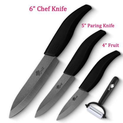 Set di Coltelli in Ceramica da 3, 4, 5, 6 Pezzi con Protezioni per le Lame, Coltelli Antiruggine per Frutta, Verdura, Formaggio e Carne