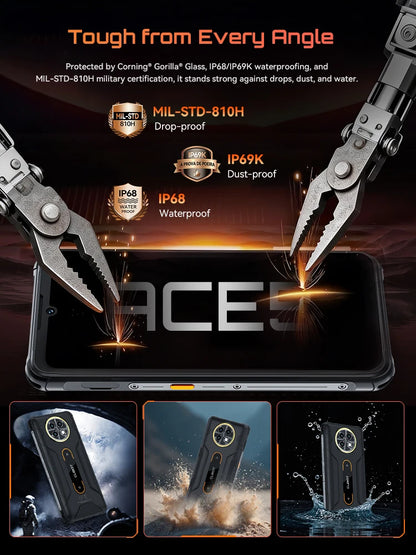Telefono robusto Cubot KingKong ACE 5, Android 16, RAM espandibile 20GB(8+12) + ROM 256GB, Batteria 10200mAh, Schermo 6,745" 120Hz, Fotocamera 48MP, NFC, Torcia LED 1A