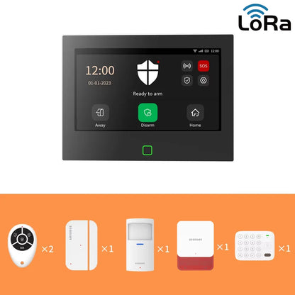 Staniot Kit di protezione Lora da 7 pollici WiFi 4G Tuya Sistema di allarme domestico intelligente con batteria da 5000 mAh Distanza 500 M Funziona con Alexa