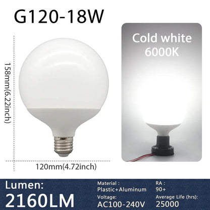 Confezione da 2 lampadine LED a globo con base E27 G80 G95 G125 10W 12W 18W 40 Watt Lampadine LED Edison equivalenti, bianco caldo 3000K 6000K Latte